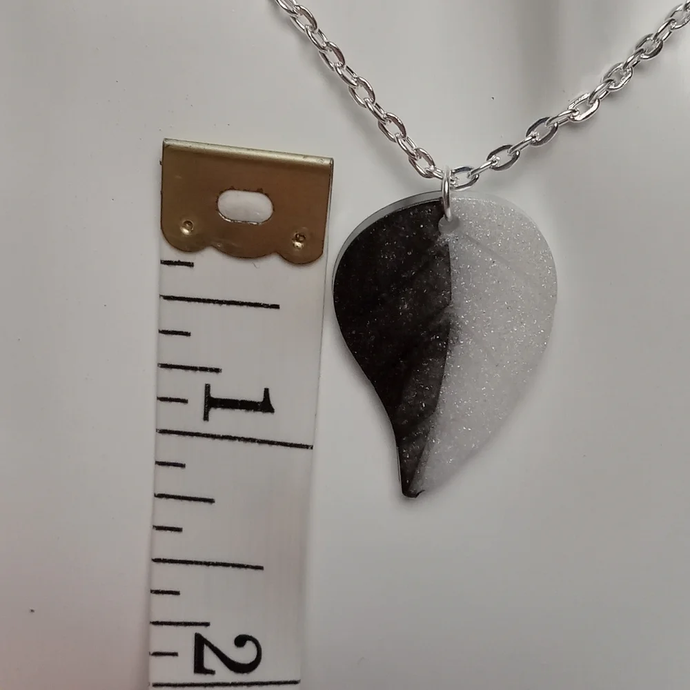 Elegant Black and White Leaf Pendant Necklace